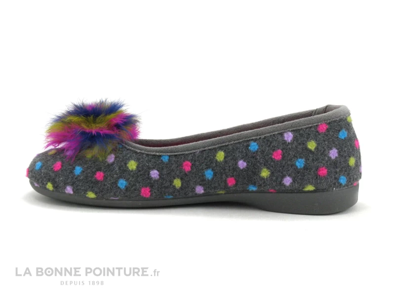 Zels 2378 Gris - Pois Et Pompon Multicolores - Pantoufle Ballerine 4 Zels 2378 Gris - Pois Et Pompon Multicolores - Pantoufle Ballerine – Image 2