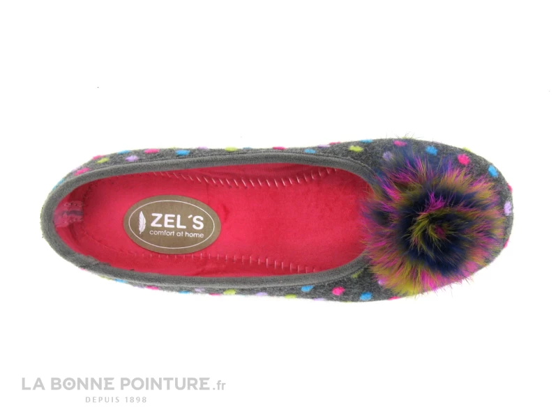 Zels 2378 Gris - Pois Et Pompon Multicolores - Pantoufle Ballerine 5 Zels 2378 Gris - Pois Et Pompon Multicolores - Pantoufle Ballerine – Image 3
