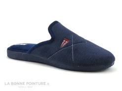 Ouf Initial VAILLAC Bleu Marine - Pantoufle Velours Homme