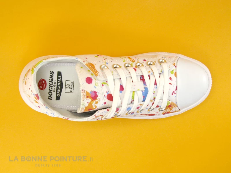 Dockers 50VL201 - Basket Toile Blanche Et Multicolore Femme - Plateforme 8 Dockers 50VL201 - Basket Toile Blanche Et Multicolore Femme - Plateforme – Image 6