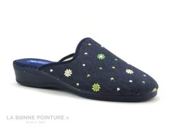 Zels 9599 Marino - Pantoufle Femme Bleu Jeans - Pois Et Fleurs