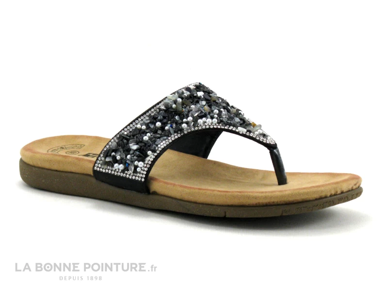 Morans KIELLA Noir - Tong Femme Large Bride Avec Avec Perles 3 Morans KIELLA Noir - Tong Femme Large Bride Avec Avec Perles